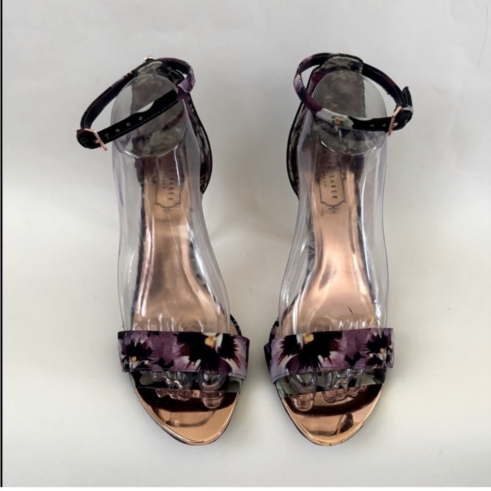 Ted Baker London Mylli Heel Sandal Black Floral Satin Print Size 39 (8.5) - Picture 6 of 13